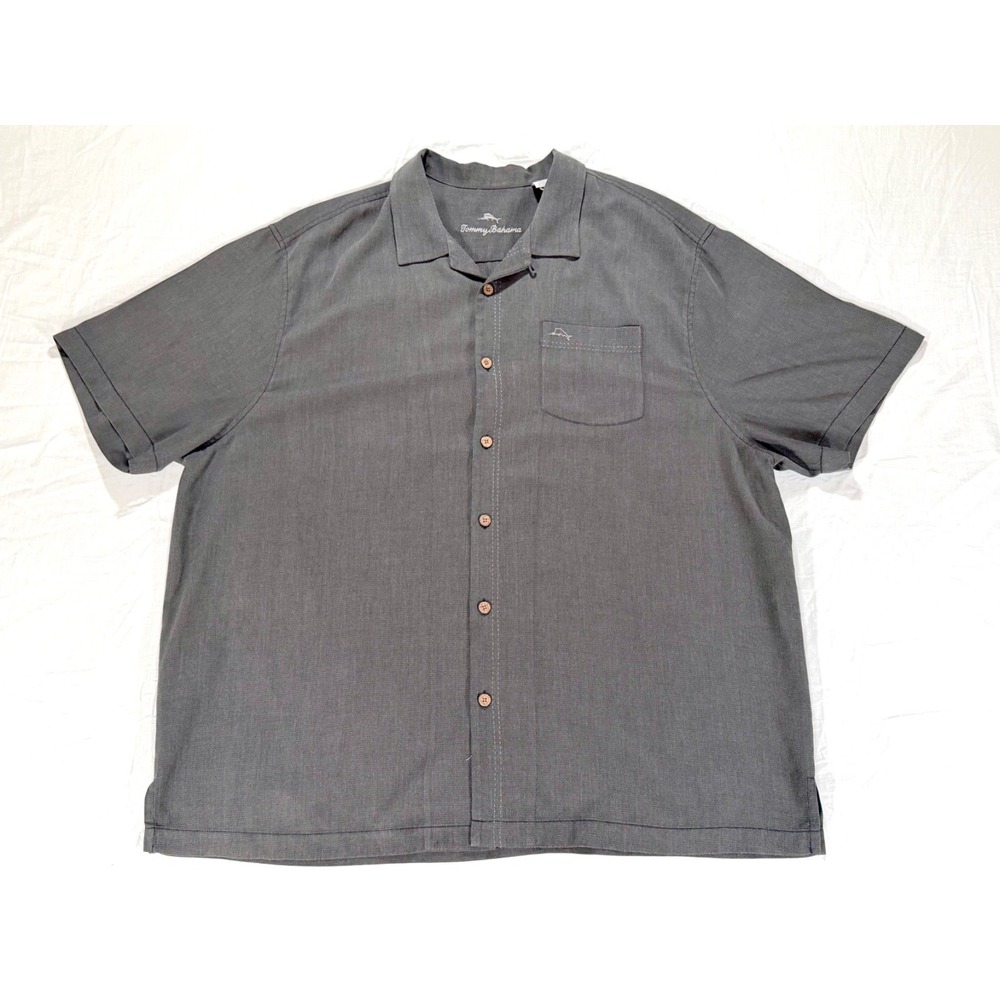 Tommy Bahama Mens Gray Short Sleeve Silk Blend Button Up Shirt 2XL IslandZone